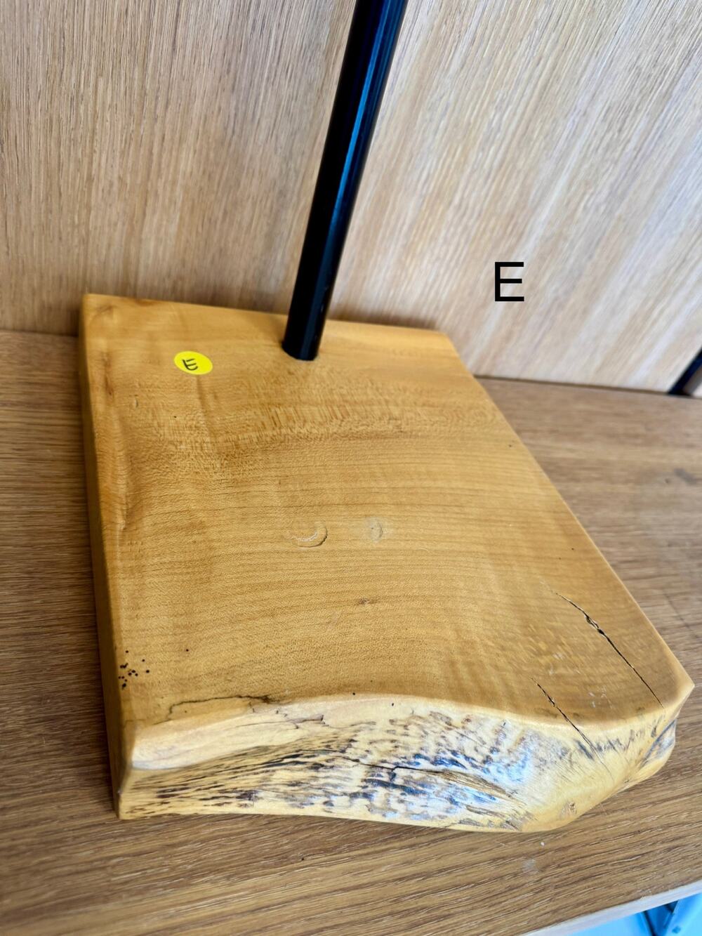“E” Custom Steel & Wood Retail Display Stand LIVE edge– Adjustable Height